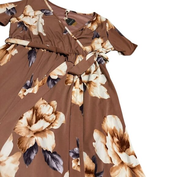 Pink Blush Rust Floral Hi-Low Maternity Wrap Dress Belt Stretch Soft Size Small - Picture 6 of 13